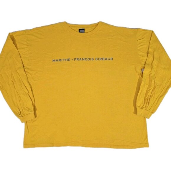 Vintage MARITHE FRANCOIS GIRBAUD Spell-Out Long Sleeve Yellow T-Shirt Mens XXL - Picture 1 of 6